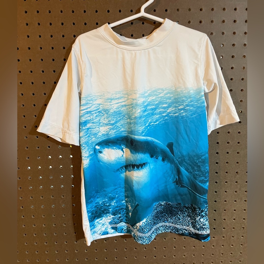 White and Blue Shark Graphic T-Shirt